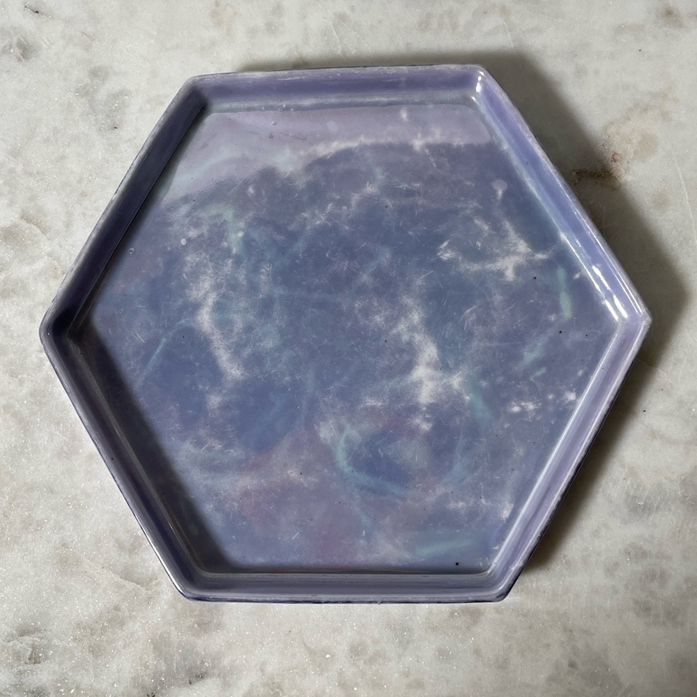 Rare Vintage Chikaramachi Blue Lusterware Hexagon Tea Plate